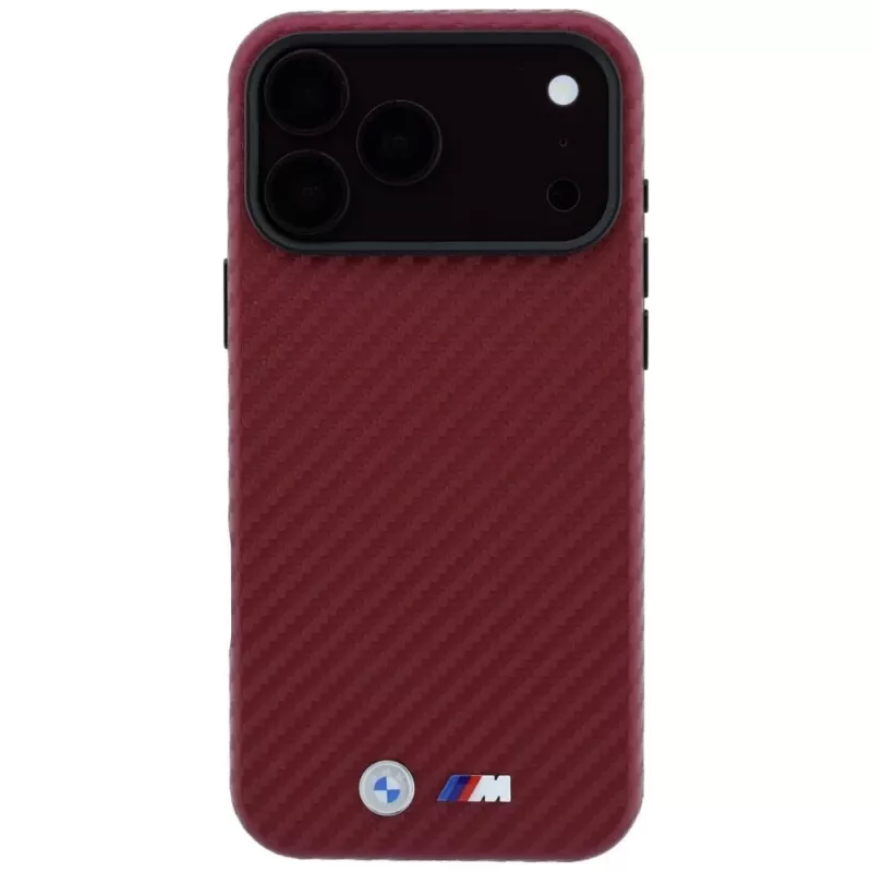 Capa MagSafe BMW M Carbon Metal Logo para iPhone 18 Pro Max / 17 Pro Max - Bordô