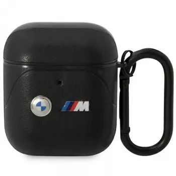 Estojo em pele BMW BMA222PVTK com design de linhas curvas para AirPods 1/2 - Preto