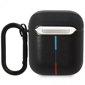 Estojo em pele BMW BMA222PVTK com design de linhas curvas para AirPods 1/2 - Preto