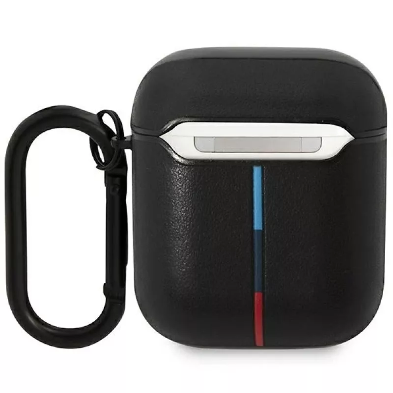 Estojo em pele BMW BMA222PVTK com design de linhas curvas para AirPods 1/2 - Preto