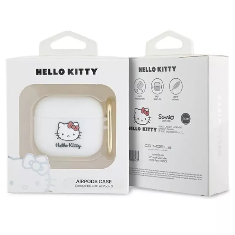 Capa Hello Kitty HKA33DKHSH para AirPods 3 Branco Silicone Cabeça 3D da Kitty