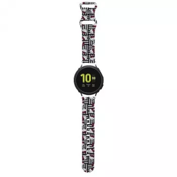 Pulseira universal em silicone Hello Kitty para smartwatches HKUWMSDIESK Heads & Stripes Preto 20mm