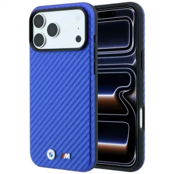 Capa MagSafe BMW M Carbon Metal Logo para iPhone 18 Pro / 17 Pro - Azul