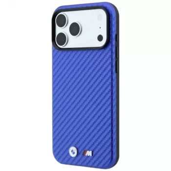 Capa MagSafe BMW M Carbon Metal Logo para iPhone 18 Pro / 17 Pro - Azul