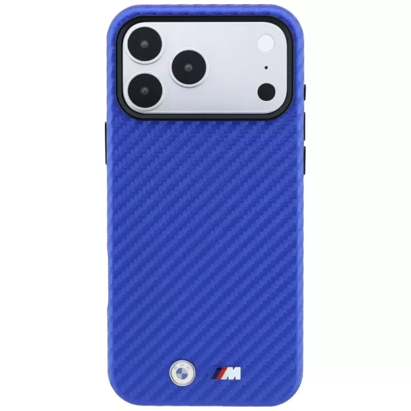 Capa MagSafe BMW M Carbon Metal Logo para iPhone 18 Pro / 17 Pro - Azul