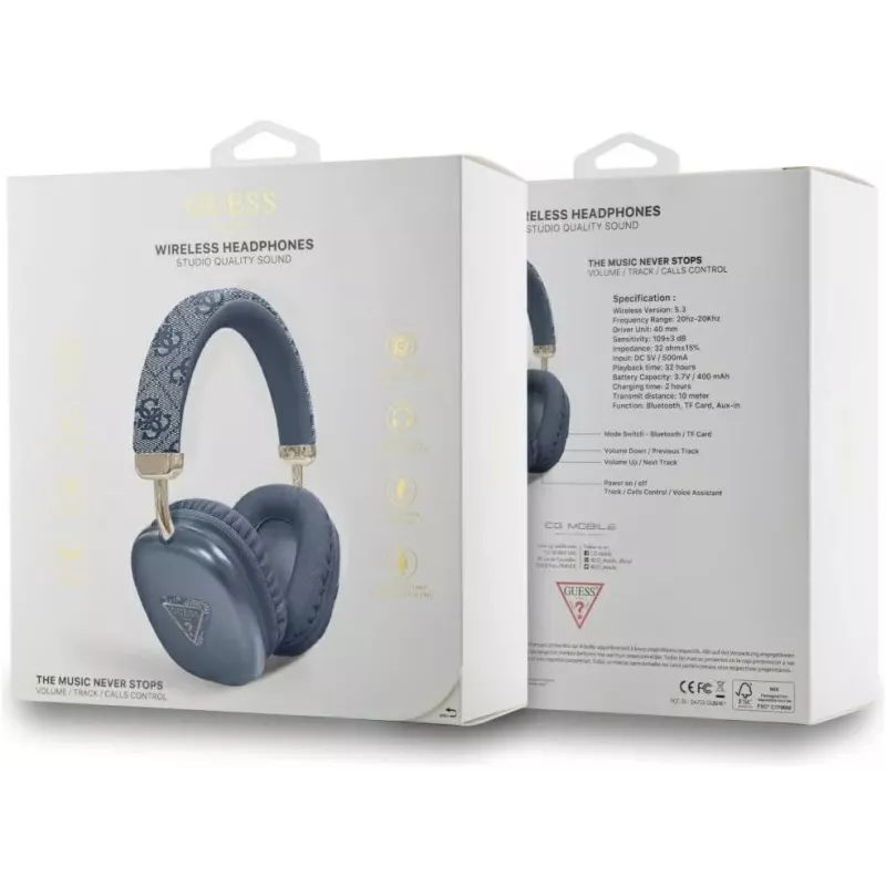 Auscultadores Bluetooth 5.3 circumaurais sem fios GUESS 4G Triangle Logo Azul