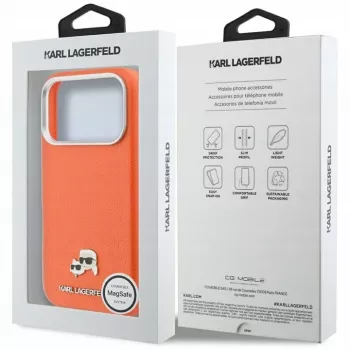 Capa MagSafe Karl Lagerfeld Karl & Choupette Head Pins Saffiano para iPhone 17 Pro - Laranja