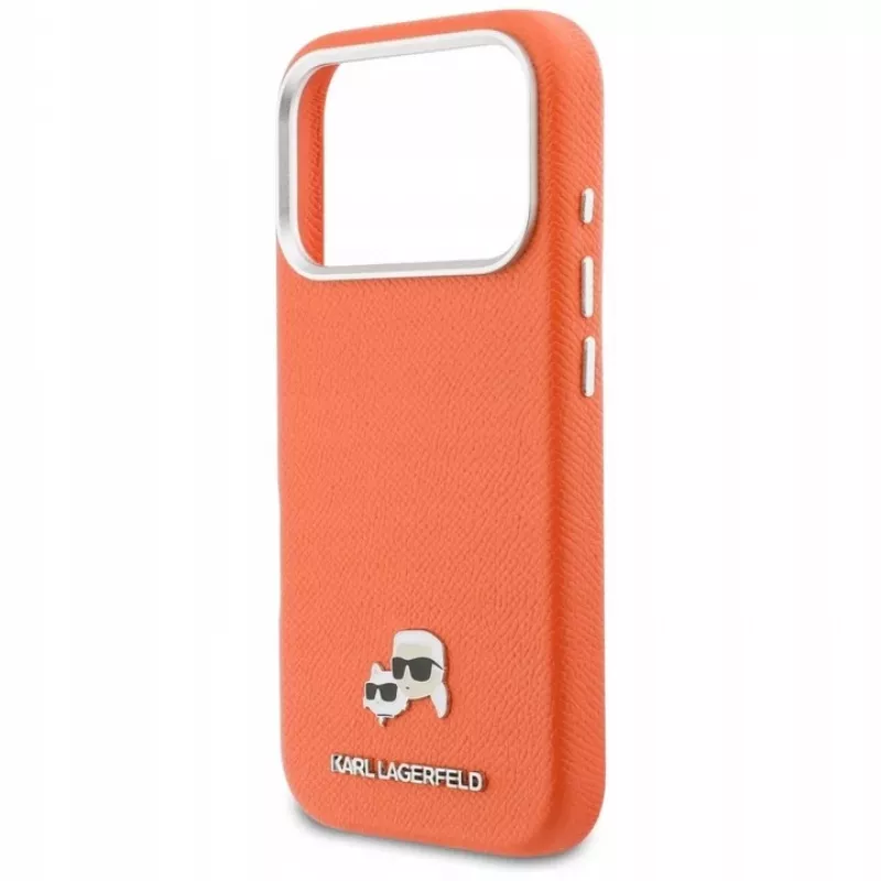 Capa MagSafe Karl Lagerfeld Karl & Choupette Head Pins Saffiano para iPhone 17 Pro - Laranja