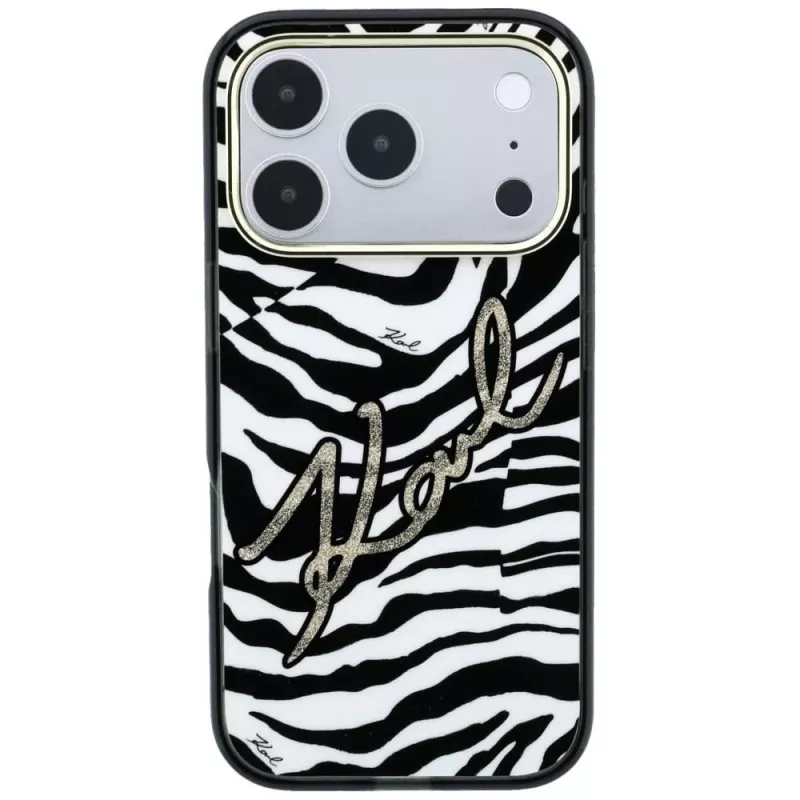 Capa MagSafe Karl Lagerfeld IML Signature Zebra Glitter para iPhone 18 Pro Max / 17 Pro Max - Dourado