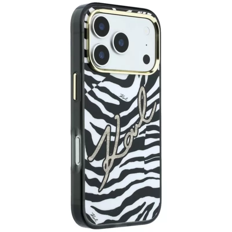 Capa MagSafe Karl Lagerfeld IML Signature Zebra Glitter para iPhone 18 Pro Max / 17 Pro Max - Dourado