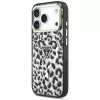 Capa MagSafe GUESS IML Leopard Glitter Triangle Logo para iPhone 18 Pro / 17 Pro - Preto