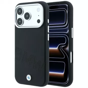 Capa MagSafe BMW Sign Inclined Deboss Letters para iPhone 18 Pro / 17 Pro - Preto