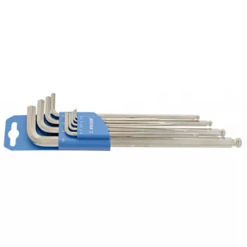 Conjunto de chaves Allen de cabeça esférica longa UNIOR, 9 peças, 1,5-10 mm, aço cromo-vanádio, fosfatado, DIN ISO 2936