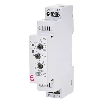 Relé temporizador multifunções CRME-101, 10 funções, 24-240V AC/DC, 1 contacto reversível, calha DIN