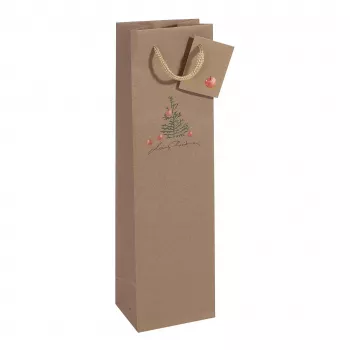 SIGEL GT042 sacos de presente de Natal para garrafas com motivo de maçã, 10 x 35 cm, papel kraft, pack de 5