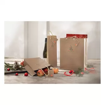 SIGEL GT042 sacos de presente de Natal para garrafas com motivo de maçã, 10 x 35 cm, papel kraft, pack de 5