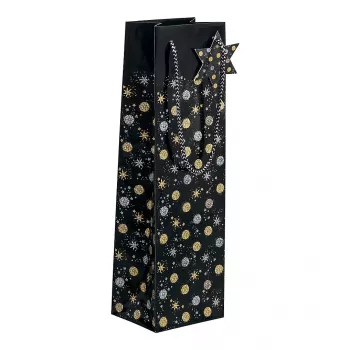 SIGEL GT030 saco de presente Stardust para 5 garrafas, azul-escuro com detalhes metálicos, asas de cordão têxtil, 320 x 100 x 380 mm