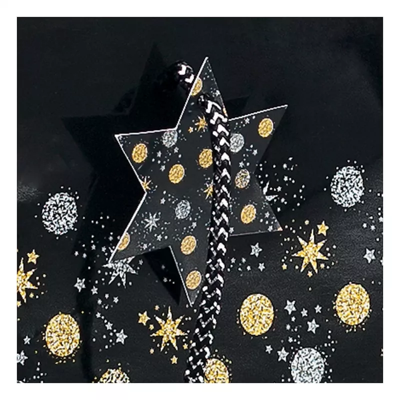 SIGEL GT030 saco de presente Stardust para 5 garrafas, azul-escuro com detalhes metálicos, asas de cordão têxtil, 320 x 100 x 380 mm