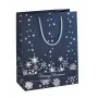 SIGEL GT110 conjunto de sacos de presente flocos de neve prateados, pack de 3, papel revestido, asas de cordão têxtil brancas, brilho metálico, para Natal e inverno, 230 x 180 x 100 mm
