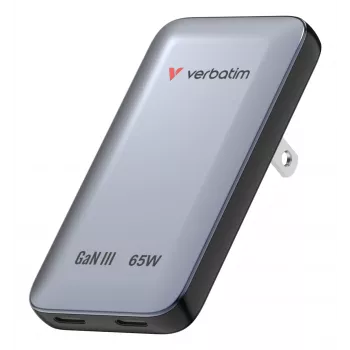 Verbatim Carregador slim GaN 2 portas 65W (EU/UK/US) Cinzento