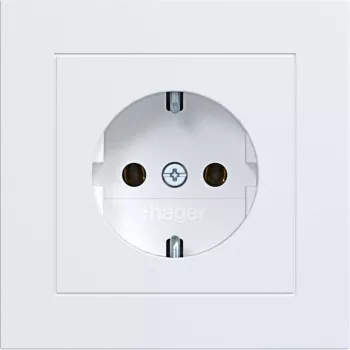 HAGER WAS1120WM tomada SCHUKO com placa de cobertura, terminais sem parafusos, A.1, branco luz mate