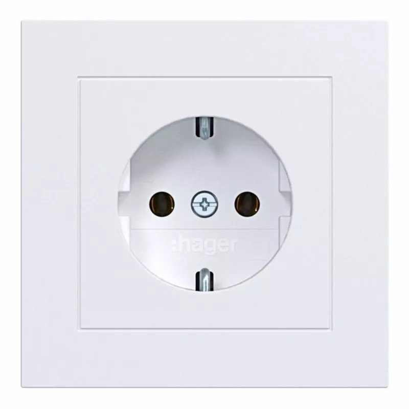 HAGER WAS1120WM tomada SCHUKO com placa de cobertura, terminais sem parafusos, A.1, branco luz mate