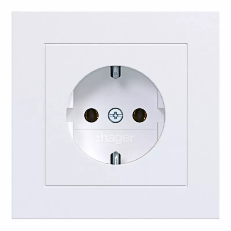 HAGER WAS1120WM tomada SCHUKO com placa de cobertura, terminais sem parafusos, A.1, branco luz mate