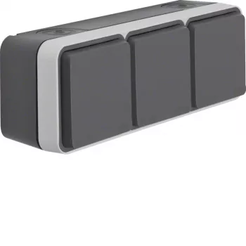 Hager WNC143 tomada SCHUKO tripla de superfície com tampas basculantes, IP55, cinzento