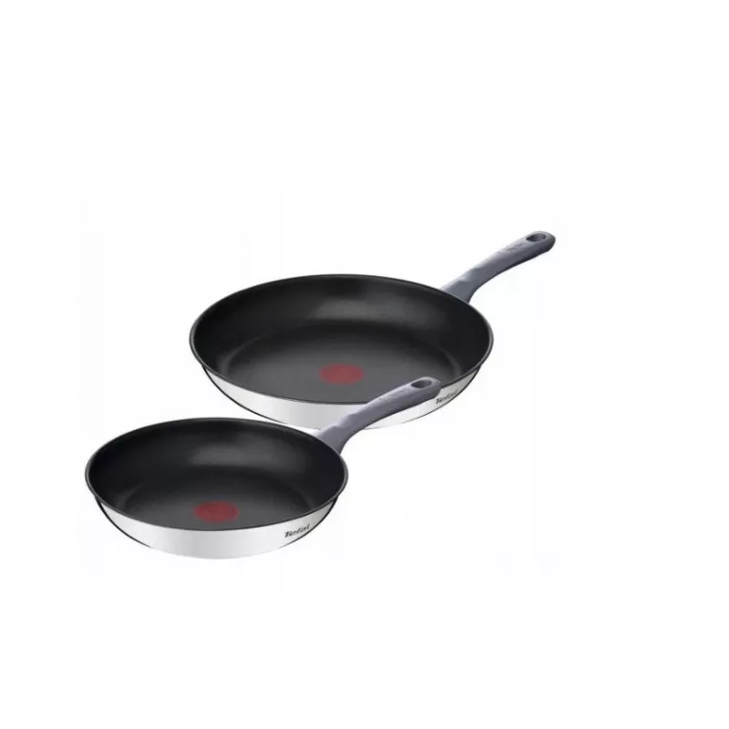 Tefal Daily Cook G7132S55 conjunto de frigideiras em aço inoxidável 24/28 cm, revestimento antiaderente de titânio, indução, Thermo-Signal