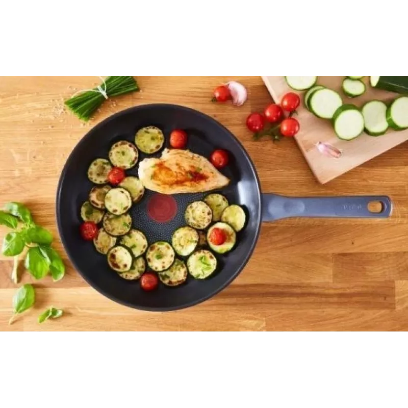 Tefal Daily Cook G7132S55 conjunto de frigideiras em aço inoxidável 24/28 cm, revestimento antiaderente de titânio, indução, Thermo-Signal