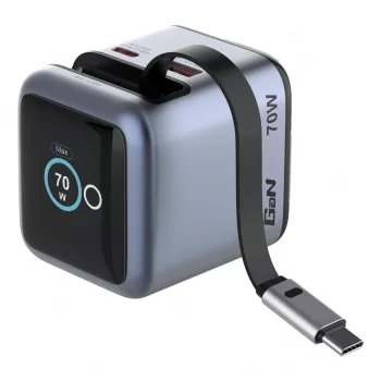 Verbatim carregador Mini GaN 70W com cabo USB-C retrátil