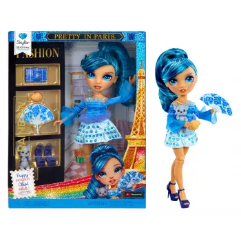 Rainbow High Pretty in Paris Boneca de moda - Skyler, totalmente articulada, 2 outfits, cabelo azul, a partir dos 6 anos