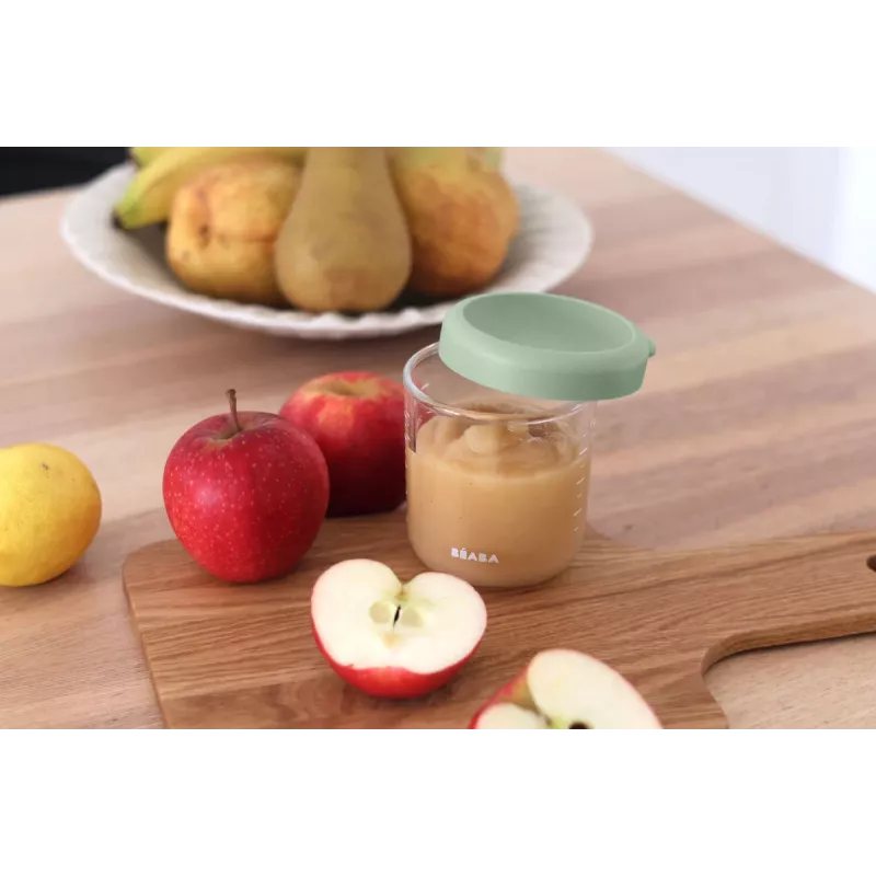 BEABA Recipiente de vidro para alimentos de bebé com tampa hermética 250 ml Verde-salva
