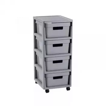 Estante Curver Infinity 4x10L cinzento – armário de arrumação com 4 gavetas em plástico com aspeto de rattan