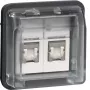 Tomada de dados HAGER WNA227 UAE, 8/8 polos blindada, Cat.6, W.1 IP55, cinzento