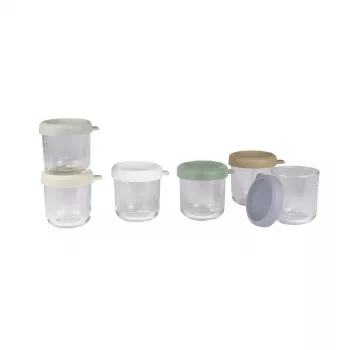 Conjunto de frascos de vidro para alimentos de bebé Beaba com tampas herméticas, 6 x 250 ml, mistura de cores naturais