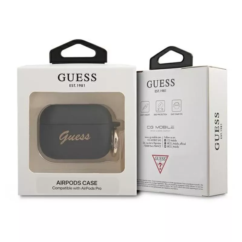 Capa GUESS GUAPSSSK para AirPods Pro Preta Silicone Vintage Script