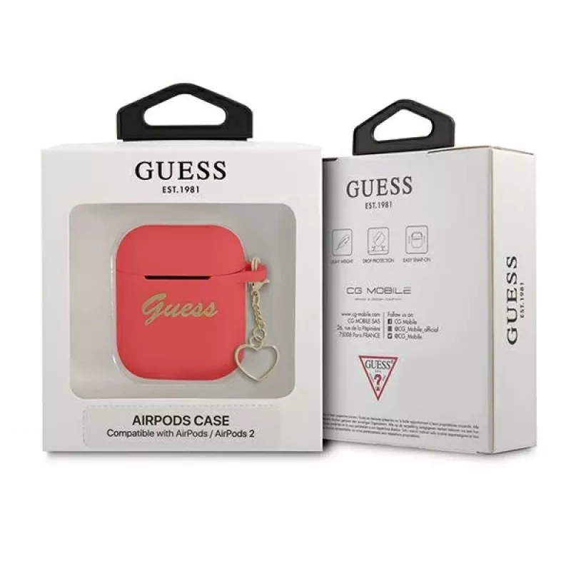 Capa GUESS GUA2LSCHSR para AirPods 1/2 Vermelha Silicone Charm Heart Collection