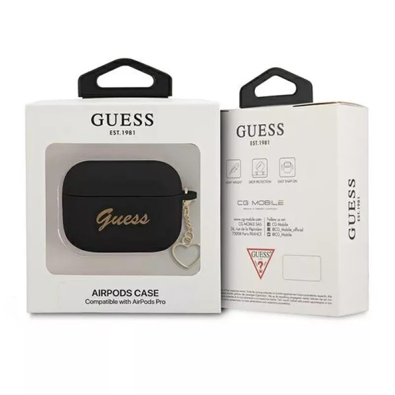 Capa GUESS GUAPLSCHSK para AirPods Pro Preta Silicone Charm Heart Collection