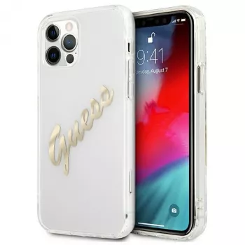 Capa rígida GUESS Vintage Script Gold para Apple iPhone 12 Pro Max - Transparente