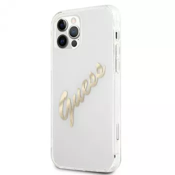 Capa rígida GUESS Vintage Script Gold para Apple iPhone 12 Pro Max - Transparente