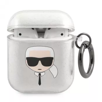 Capa Karl Lagerfeld KLA2UKHGS para AirPods 1/2 Prateada Brilhante Karl's Head