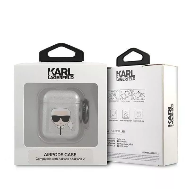 Capa Karl Lagerfeld KLA2UKHGS para AirPods 1/2 Prateada Brilhante Karl's Head