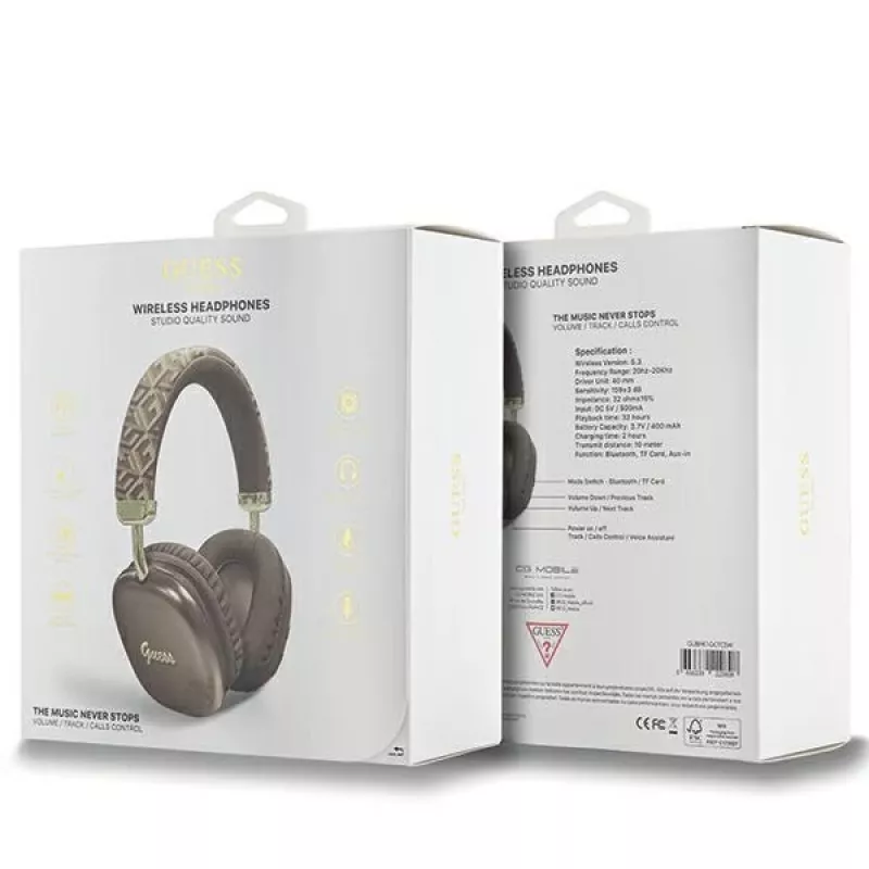 Auscultadores Bluetooth on-ear GUESS GUE003639 Gcube Metallic Script Logo Castanhos