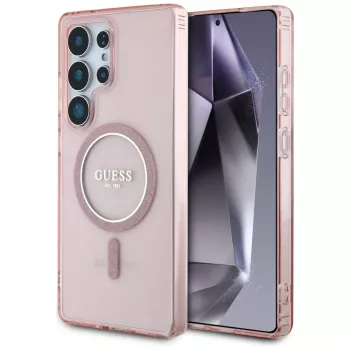 Capa MagSafe GUESS Glitter Circle Classic Logo para Samsung Galaxy S25 Ultra - Rosa