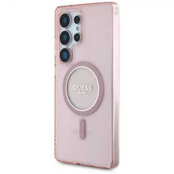 Capa MagSafe GUESS Glitter Circle Classic Logo para Samsung Galaxy S25 Ultra - Rosa