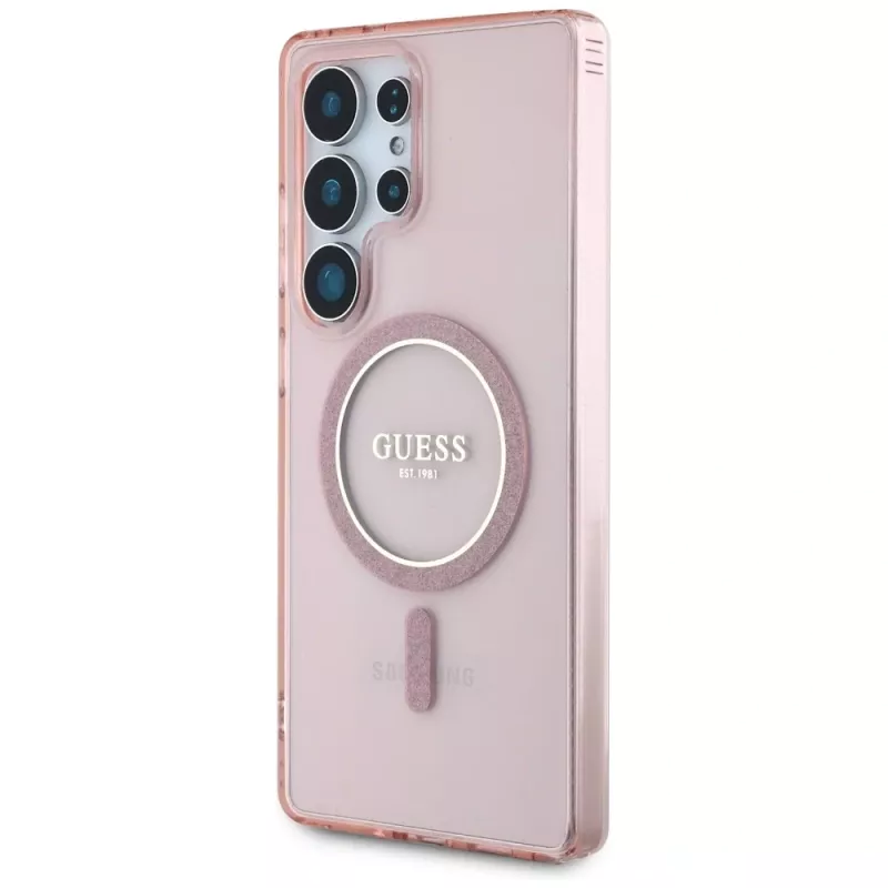Capa MagSafe GUESS Glitter Circle Classic Logo para Samsung Galaxy S25 Ultra - Rosa