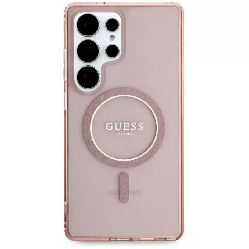 Capa MagSafe GUESS Glitter Circle Classic Logo para Samsung Galaxy S25 Ultra - Rosa