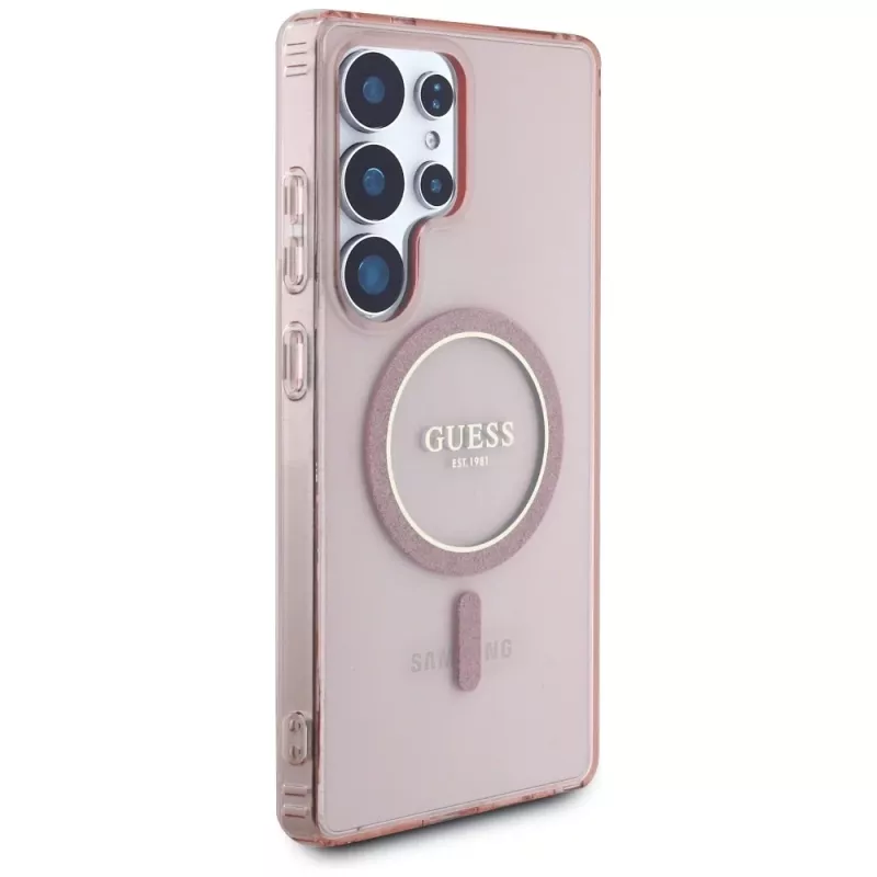 Capa MagSafe GUESS Glitter Circle Classic Logo para Samsung Galaxy S25 Ultra - Rosa