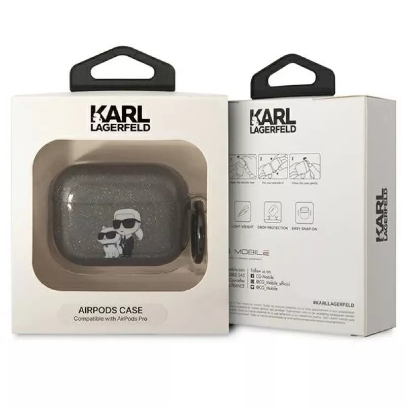 Capa Karl Lagerfeld KLAPHNKCTGK para AirPods Pro Glitter Karl & Choupette Preta